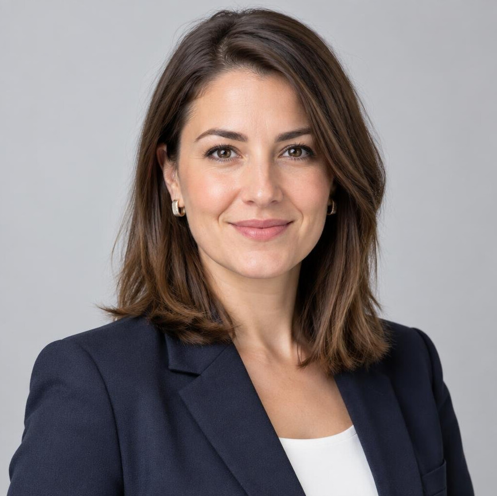 Studio portrait of a smiling Croatian businesswoman in her thirties